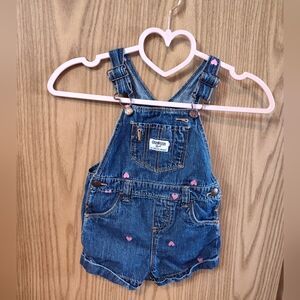 OshKosh B'gosh Denim Shortalls with Pink Heart Accents - Blue
